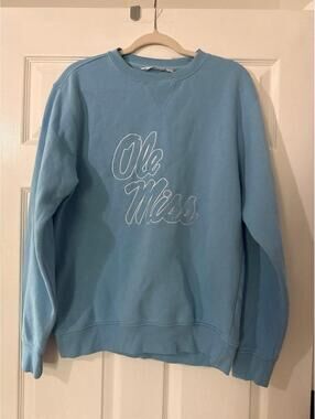 Camo David Ole Miss Powder Blue Sweatshirt Medium Embroidery